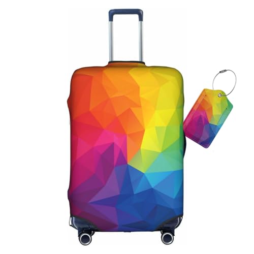 Colorful Geometric Theme Luggage Covers and Luggage Tags, Elastic Washable Fashionable Anti-Scratch Suitcase Protector, Birthday Gift for Men Women(L 26-28 Inch)