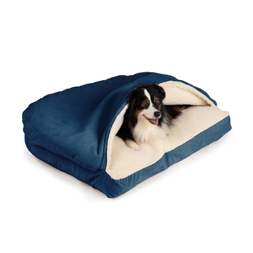 Image of Snoozer Rectangle Cozy Cave Dog Bed, Hooded Dog Bed, Sapphire (L)
