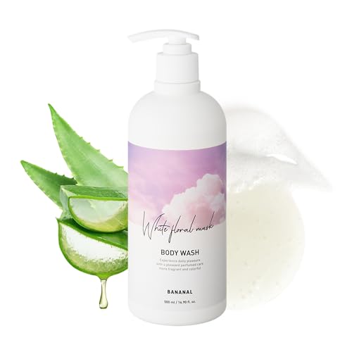 BANANAL Korean Body Wash with Hyaluronic Acid & Aloe – Hydrating Moisturizing Cleanser for All Skin – Infused with Natural Extracts – Paraben & Silicone-Free – White Floral Musk, 500ml / 16.9 fl oz