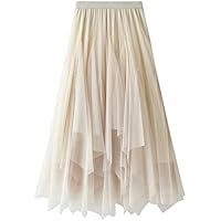 SotRong Falda tutú de tul para mujer, cintura alta, elástica, escalonada, malla, ballet, boda, fiesta, graduación, falda plisada de pantorrilla, D-Beige, Talla única