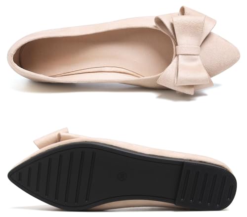 Image of SAILING LU Womens Bowknot Ballet Flats Pointy Toe Suede