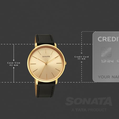 Image of Sonata Traditional Essentials Quartz Champ Round Dial Men's Watch | Analog Watch | Watches for Men Analog - 77150YL01W