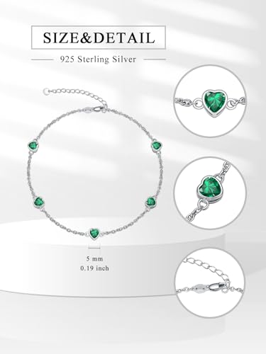 Image of Dorunmo Heart Birthstone Bracelets 925 Sterling Silver Round Birthstone Anklet for Women Birthday Jewelry Gifts for Girlfriend Wife Mother Her