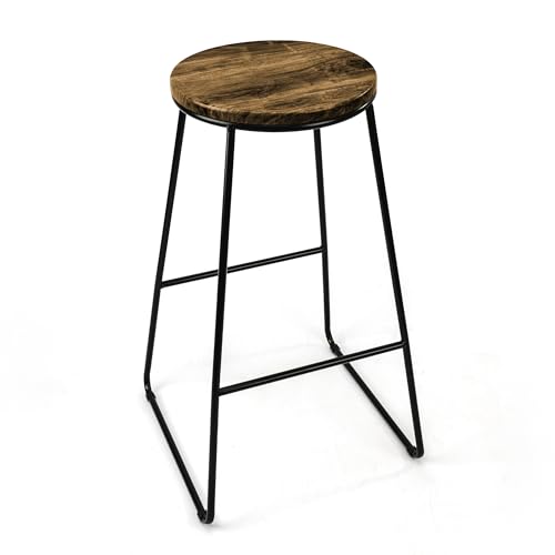 BESCH Taburete de Metal y Base de Madera Natural Alto 41x41x71cm - Silla Duradero Estilo Industrial Ideal para Cocina, Salón, Bar - Color Roble Oscuro