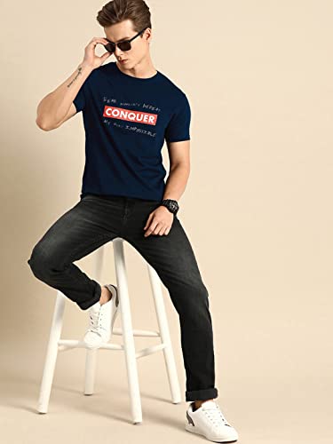 Image of Bewakoof Men's Printed 100% Cotton T-Shirt - Regular Fit, Round Neck, Half Sleeves