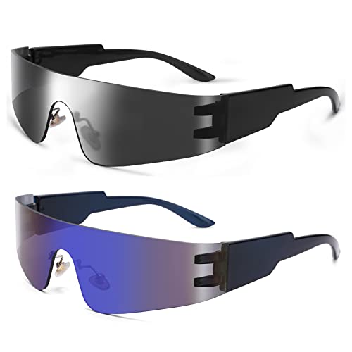 Image of COASION Wrap Around Sunglasses for Women Men Trendy Rimless Futuristic Shades Y2k Shield Flat Top Fashion Eyeglasses