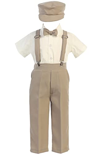 Image of Pink Princess Suspenders Pants Set - Toddler Wedding Outfit Boy - Baby Boy Formal Outfits - Easter Church Dress Clothes Tie