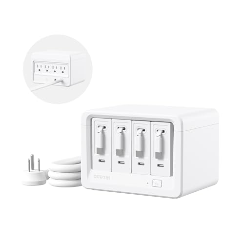 Gitryin 12-in-1 Desktop Charging Station with 4 Retractable Wall Chargers, 40W USB-C Power Strip...