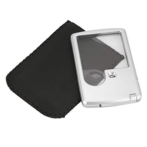 Lupa de tarjeta de crédito con luz LED, lente de bolsillo para cartera, lupa de tamaño de bolsillo, lupa cuadrada 3X 6X lente con funda de cuero para joyería lupa ayuda de lectura
