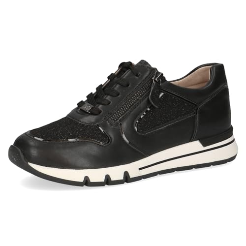 CAPRICE Comfort Damen Sneaker flach mit Reißverschluss Elegant, Schwarz (Black Comb), 36 EU