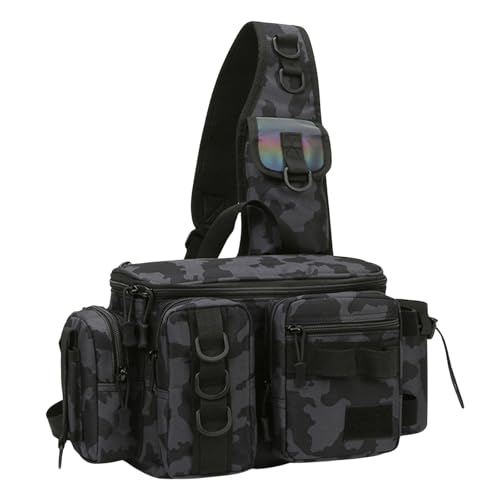 Borsa da Pesca Tracolla, Zaino da Pesca con Porta Canne, Borsello Uomo da Pesca, Marsupio da Pesca Nero, Borsa per Pesca Accessori, Borsa a Tracolla per Escursionismo, Pesca, Campeggio
