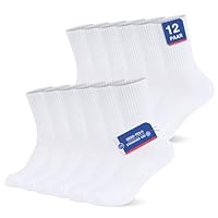 YouShow 12 Paia Calzini Uomo Donna Cushioned Sportivi Calzini Classici Crew Calze Cotone Bianco 43-46