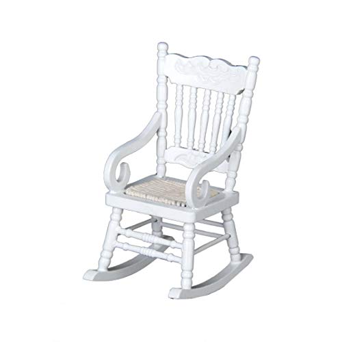 XKJFZ Dollhouse Silla de Madera casa de muñecas en Miniatura 1:12 Cuerda del cáñamo Silla de Madera Mecedora Blanca Modelo