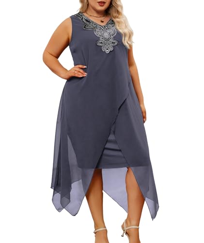 Image of OCSTRADE Womens Plus Size Chiffon Dress Loose Sleeveless Flowy Cocktail Party Midi Dresses