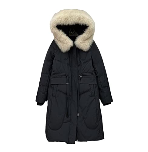 Manteau d'hiver en duvet de canard pour femme avec col en fourrure noir taille M
