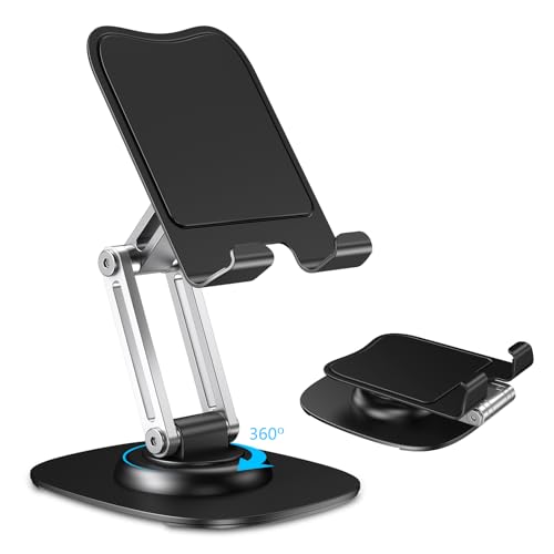 CreaDream Support de téléphone Portable pour Bureau, Support de téléphone réglable avec Base rotative à 360°, Pliable et Portable, Compatible avec...