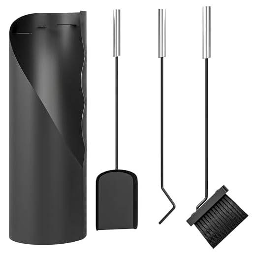 Outsunny Juego de Utensilios para Chimenea de 4 Piezas Accesorios de Metal con Escoba, Pala, Atizador y Cubo para Chimenea, 20x20x65 cm, Negro y Plateado