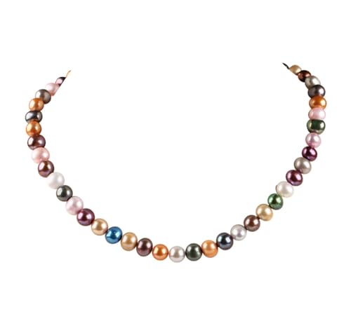 Women's Pearl Necklace 8-9mm Multicolor Freshwater Cultured Pearl Necklace for Women, Real Pearl Necklace Length 17In + 2In extender