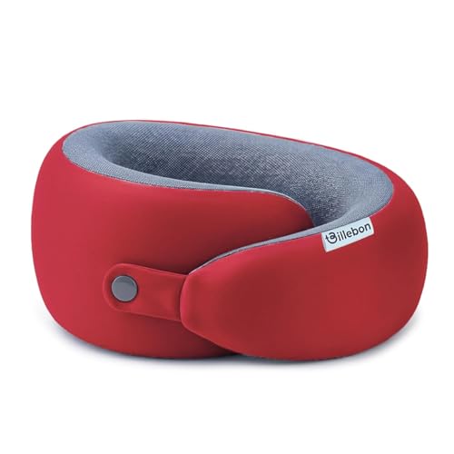 Image of Billebon Memory Foam Neck Pillow, Snake Shape Travel Pillow with Snap Button, Neck Pillow for Travelling & Flight Travel, Ergonomic Support for Comfort & Pain Relief(Red Single)
