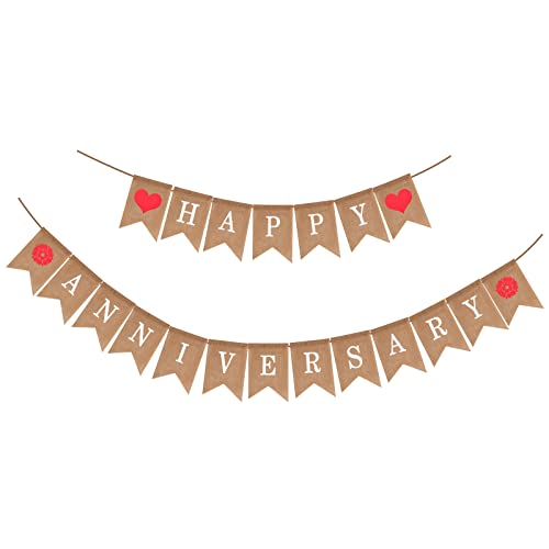 Happy Anniversary Banner Bunting, Vintage Anniversary Banner Chic Decoration for Wedding Anniversary Ceremony Decorations (Anniversary)