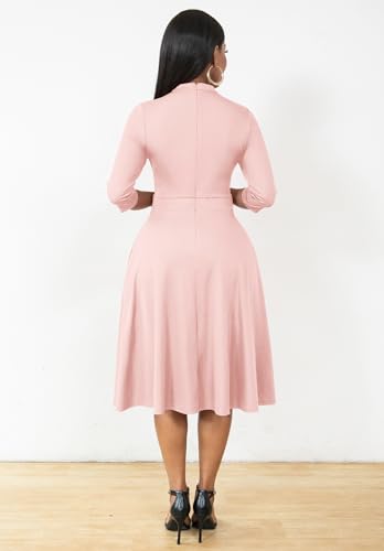Image of Nmoder Casual Dresses for Women Semi Formal Fit and Flare 3 /4 Sleeve A-line Church Work Dress with Pockets