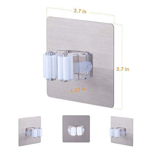 Image of Zollyss Self Adhesive Mop and Broom Holder Wall Mounted, Magic Sticker Broom Gripper for Bathroom, Kitchen & Utility Area, Silver, Pack of 2