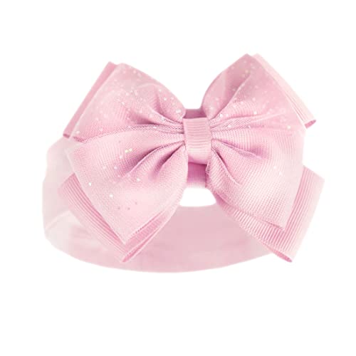 Baby Girls Headband Sparkle Glitter Bow Hairband Soft Touch Spanish Style Pink Newborn - 12 Months