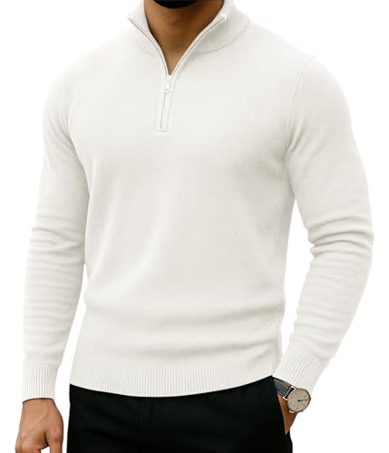 Lexiart Men's Quarter Zip Sweater Casual Mock Neck Pullover Ribbed