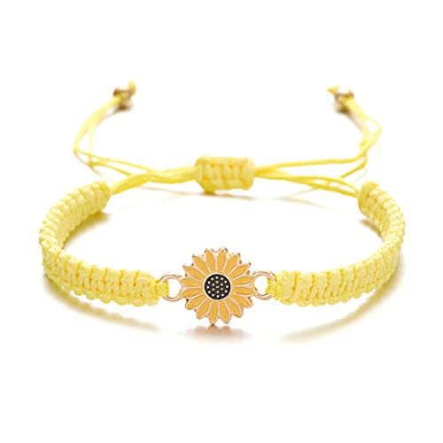 Sunflower Bracelets Adjustable Boho Sunflower Daisy Charm Bracelets Handmade Braided Rope Friendship Matching Bracelets Promise Bracelets for Couples Women Friends Summer Jewelry