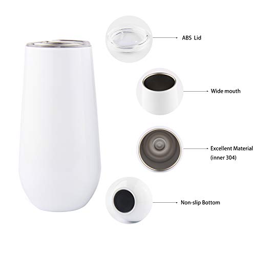 Sivaphe Champagne Tumbler Flutes Set of 2, Stainless Steel Double Walled Insulated Stemless Wine Glasses with Lids 6 OZ White - Image 4