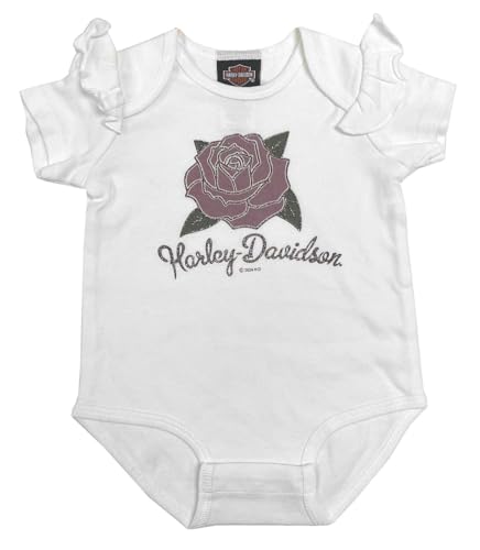 Image of Harley-Davidson Baby Girls' Glitter Rose Ruffle Sleeve Infant Creeper – White