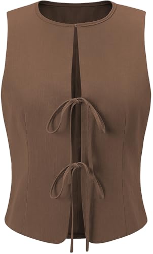 UEU Womens Tie Front Vest Top Bow Open Front Crop Tank Tops Summer Casual Sleeveless Shirt 2025 Y2K Trendy Outfits