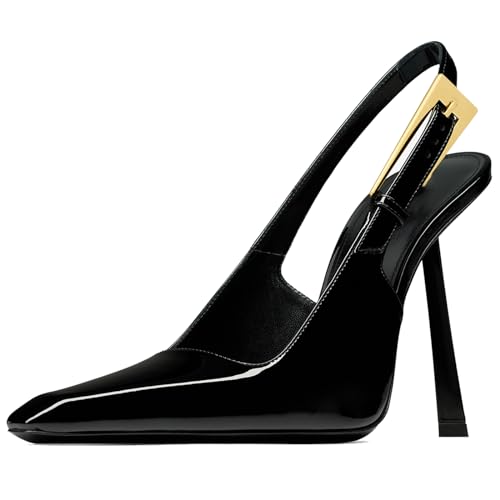 Image of YIYA Slingback Heels Pumps Shoes for Women with Buckle Strap Slip On Closed Pointed Toe Stiletto High Heel Wedding Party Casual Dress Backless Mules Sandals