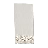 Mud Pie Macrame Throw Blanket, White, 50' x 60'