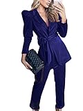 Damen Samt Anzug Set Elegant Hosenanzug 2 Teiler Slim Fit Blazer und Hosen Business Suit Set für Büro Hochzeit