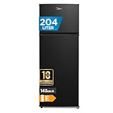 Midea MERT210FGE30 Frigo-congelatori doppia porta 204 L, Congelatore da Montare in Alto, 176kWh/annum, controllo della temperatura regolabile, Luce LED, Nero