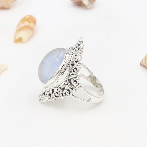 Bague Pierre de Lune Solitaire en Argent Sterling Haut de Gamme - 7