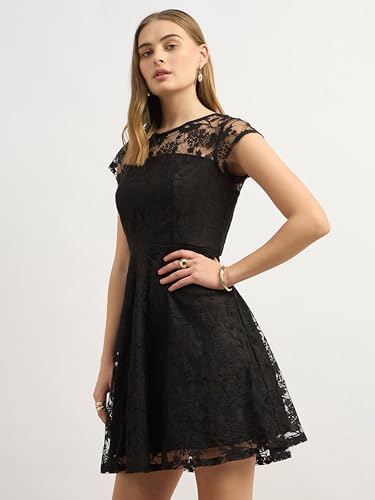 Image of Miss Chase Women's Round Neck Sleeveless Floral Ruffled GatheKnee-Long Skater Dress