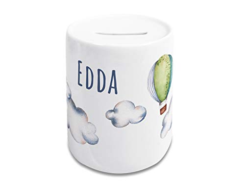 GRAZDesign Kinderspardose Kinder Jungen & Mädchen mit Name | Heißluftballons | Sparschwein personalisiertes Geschenk Geburtstag, Weihnachten, Taufe Keramik