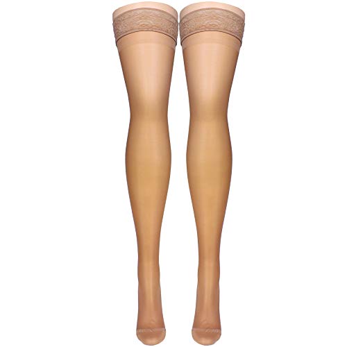 Image of Truform Sheer Compression Stockings, 15-20 mmHg, Women's Thigh High Length, 20 Denier, Beige, X-Large (Pack of 2)
