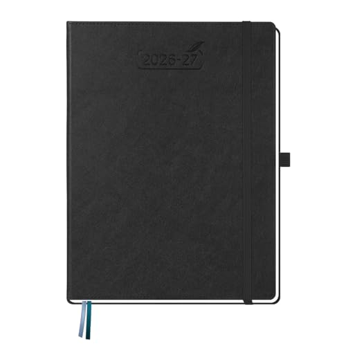 BEZEND Kalender 2026 2027 Wochenplaner A4 18-Monate BuchKalender Juli 26-Dez 27 PU-Leder Hardcover 1 Woche 2 Seiten mit Stifthalter Schwarz