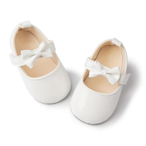 Image of Meckior Infant Baby Girls Soft Sole Bowknot Princess Wedding Dress Mary Jane Flats Prewalker Newborn Light Baby Sneaker Shoes