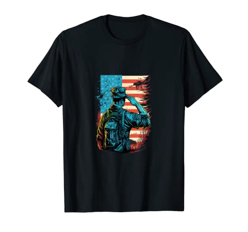 Memorial Day Veteran Military Salutes - Bandera estadounidense de Estados Unidos Camiseta