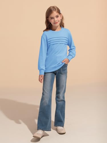 Haloumoning Kids Girls Crewneck Sweatshirt Casual Long Sleeve Pleated Front Casual Fall Pullover Tops 5-14 Years4