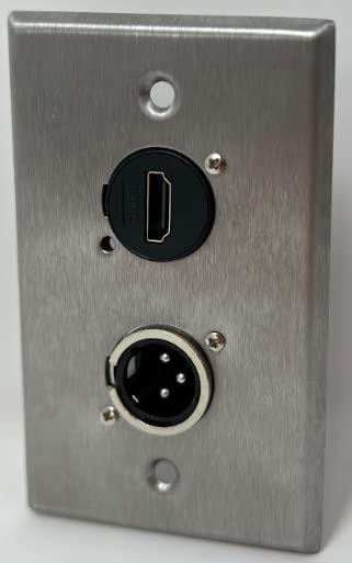 1 Port HDMI/1 Port XLR Male D Series Heavy Duty Pass Stainless Steel Wall Plate - HDMI Angled Exit [2 Pack]