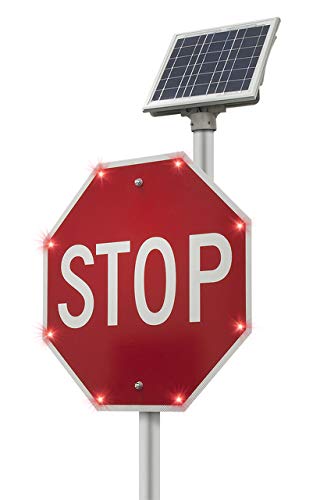 Tapco R1-1 BlinkerStop Aluminum Octagon Solar Sign, Legend "Stop" with 8 Red Flashing LEDs, 36" Width x 36" Height