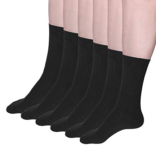 DAVID ARCHY Men's Pure Cotton Ultra Soft Knit Trouser Crew Dress Socks 6 Pack