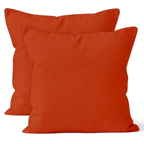 Encasa XO Cotton Throw Pillow Covers Set of 2 I 16x16 in (40x40 cm) - Brick I No Insert I Plain Square Pillowcases I Machine Washable