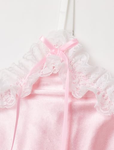 ABAFIP Men's Sissy Nightwear Satin Shiny Ruffle Lace Mini Nightdress Spaghetti Strap Crossdress Nightgown4