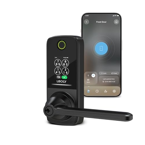 Image of Lockly Secure Pro Smart Lock with Handle - Biometric Fingerprint & Patented Anti-Peep PIN Genie Keypad, Built-in Wi-Fi Keyless Entry Door Lock, App Remote Control, Works with Alexa & Google Assistant